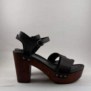 Madden Girl Black Strappy Platform Sandal with Brown Wood Heel